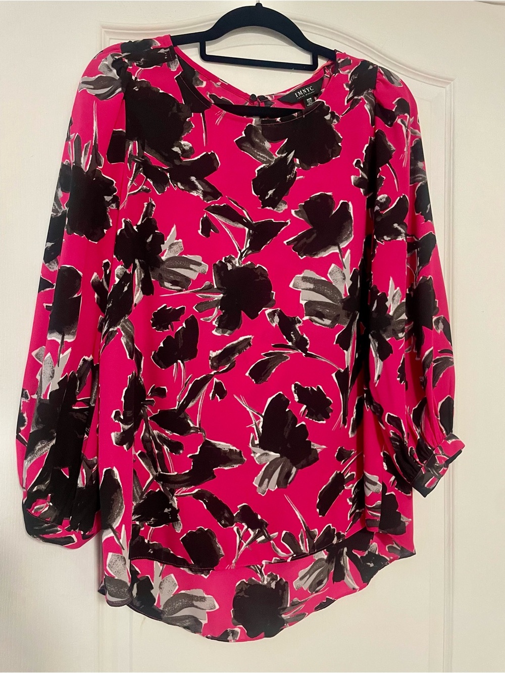 IMNYC Hot Pink Floral Print Blouse with Black & Gray Accents